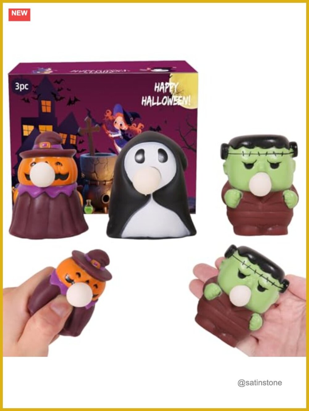 3 Pack Halloween Squishies Slow Rising Squeeze Toys Pumpkin Ghost Vampire Kids